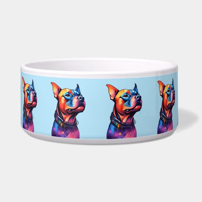 Farbenfrohe Staffy Bull Terrier Cyberpunk Design, Napf (Vorderseite)