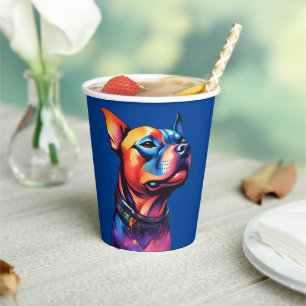 Farbenfrohe Staffy Bull Terrier Cyberpunk Design, Pappbecher