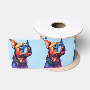 Farbenfrohe Staffy Bull Terrier Cyberpunk Design, Satinband