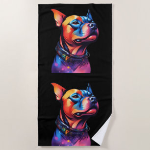 Farbenfrohe Staffy Bull Terrier Cyberpunk Design, Strandtuch