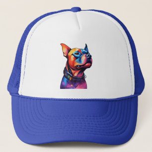 Farbenfrohe Staffy Bull Terrier Cyberpunk Design, Truckerkappe