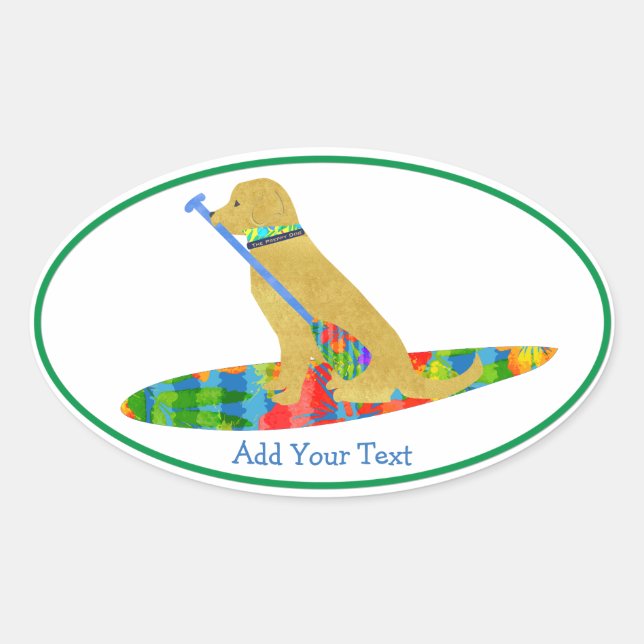 Farbenfrohe Standup Paddle Board Golden Retriever Ovaler Aufkleber (Vorderseite)