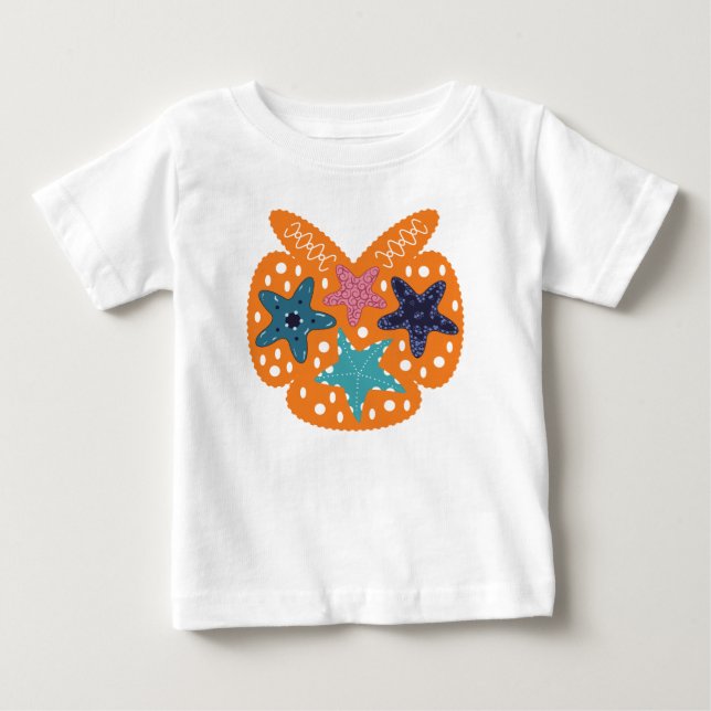 Farbenfrohe Starfische mit orangefarbenem Hintergr Baby T-shirt (Vorderseite)