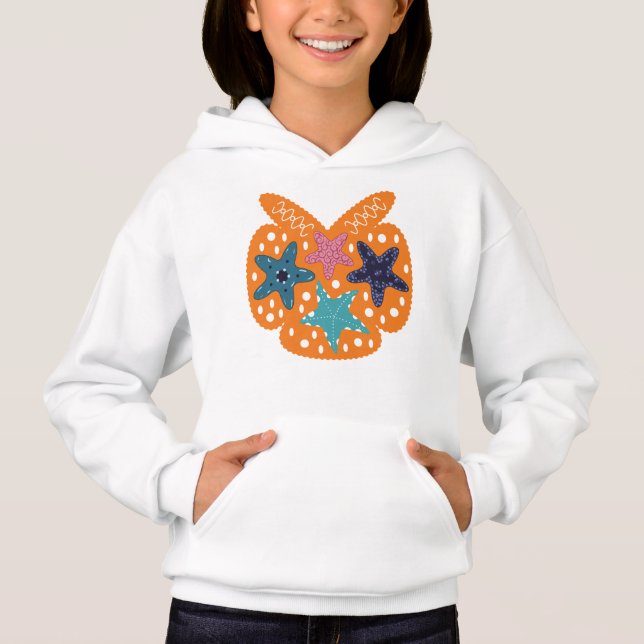 Farbenfrohe Starfische mit orangefarbenem Hintergr Hoodie (Vorderseite)