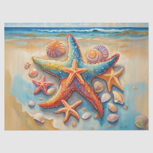 Farbenfrohe Starfish am Ufer Seidenpapier (Vorderseite)