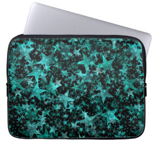 Farbenfrohe Stars Aqua Aquamarin Schwarzes Untergr Laptopschutzhülle