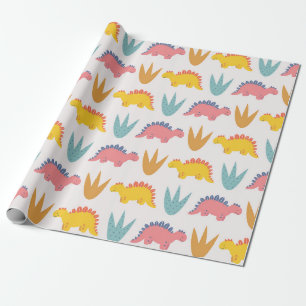 Farbenfrohe Stegosaurus und Pflanze Geschenkpapier