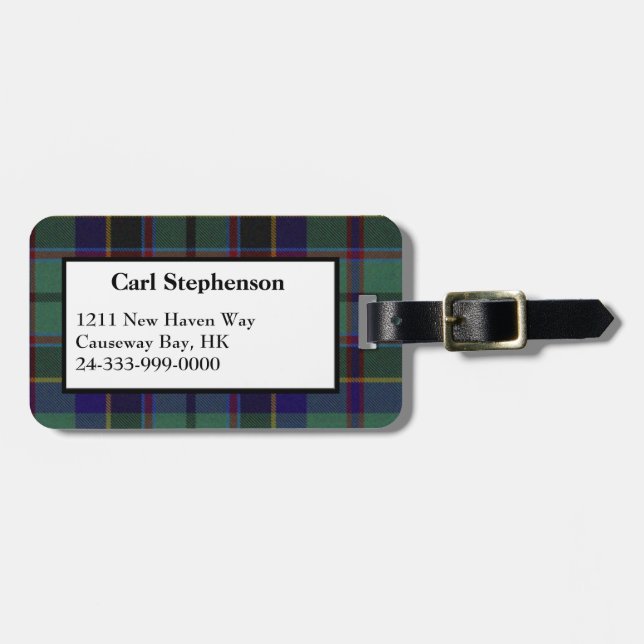 Farbenfrohe Stephenson Tartan Karierte Gepäckmarke Gepäckanhänger (Vorderseite horizontal)