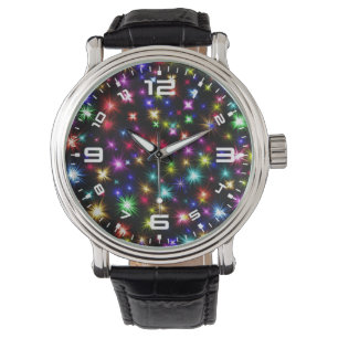Farbenfrohe Sterne Feuerwerk Design Armbanduhr