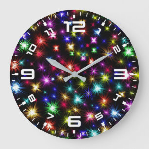 Farbenfrohe Sterne Feuerwerk Design Große Wanduhr