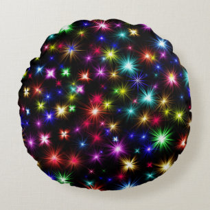 Farbenfrohe Sterne Feuerwerk Design Rundes Kissen