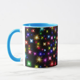 Farbenfrohe Sterne Feuerwerk Design Tasse