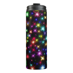 Farbenfrohe Sterne Feuerwerk Design Thermosbecher