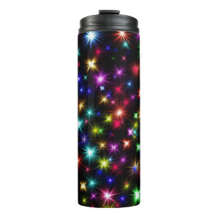 Farbenfrohe Sterne Feuerwerk Design Thermosbecher