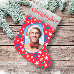 Farbenfrohe Sterne Foto Festivals Spaß Cool Rot Kleiner Weihnachtsstrumpf