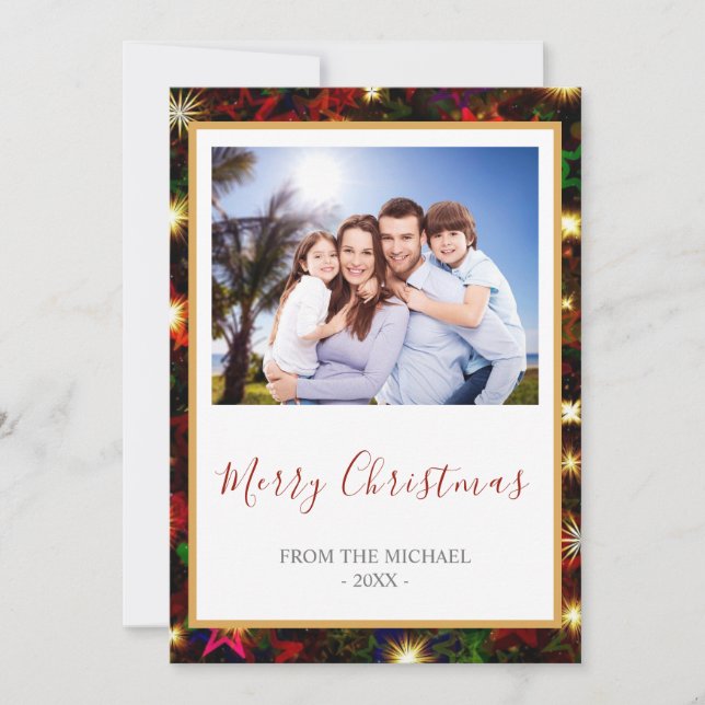 Farbenfrohe Sterne & Lichter Frohe Weihnachten Fot (Vorderseite)