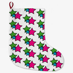 Farbenfrohe Sterne Pink Grün Blau Weihnachten Großer Weihnachtsstrumpf