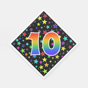 Farbenfrohe Sterne + Regenbogenmuster "10" Event # Serviette