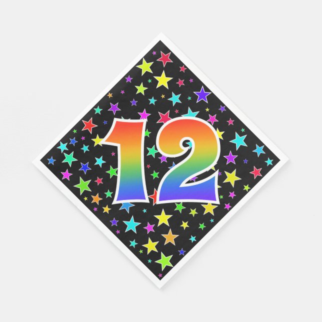 Farbenfrohe Sterne + Regenbogenmuster "12" Event # Serviette (Ecke)