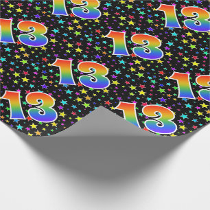 Farbenfrohe Sterne + Regenbogenmuster "13" Event # Geschenkpapier
