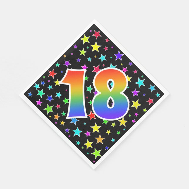 Farbenfrohe Sterne + Regenbogenmuster "18" Event # Serviette (Ecke)