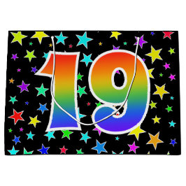 Farbenfrohe Sterne + Regenbogenmuster "19" Event # Große Geschenktüte