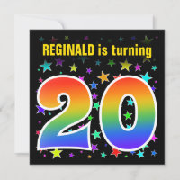 Farbenfrohe Sterne + Regenbogenmuster "20" Geburts