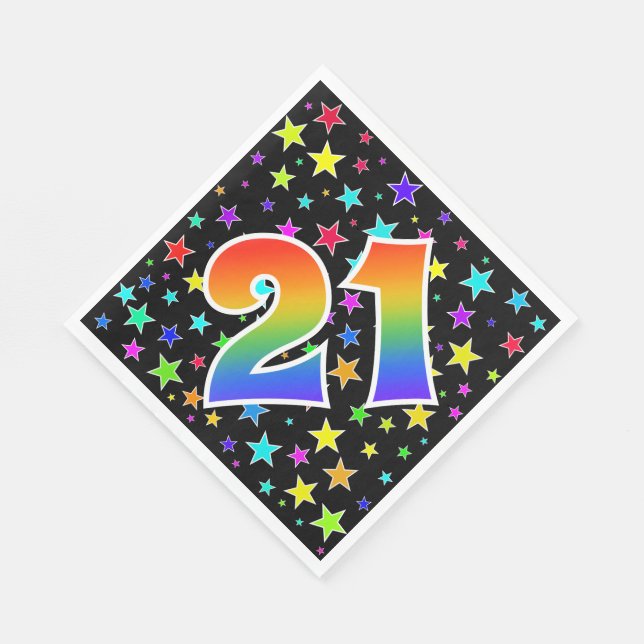 Farbenfrohe Sterne + Regenbogenmuster "21" Event # Serviette (Ecke)