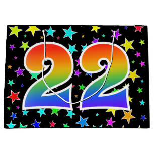 Farbenfrohe Sterne + Regenbogenmuster "22" Event # Große Geschenktüte