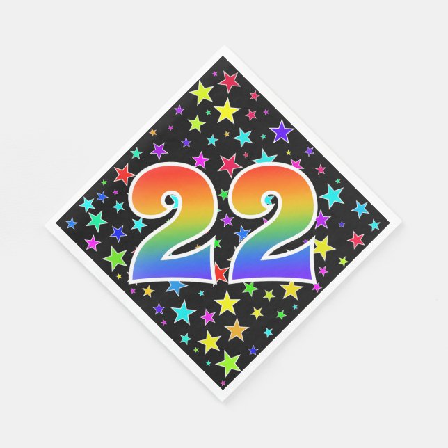Farbenfrohe Sterne + Regenbogenmuster "22" Event # Serviette (Ecke)