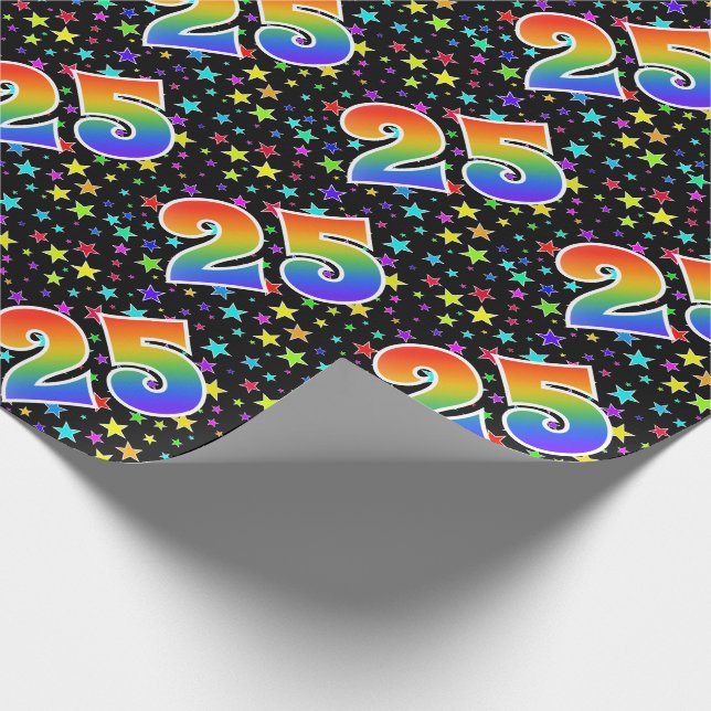 Farbenfrohe Sterne + Regenbogenmuster "25" Event # Geschenkpapier (Ecke)