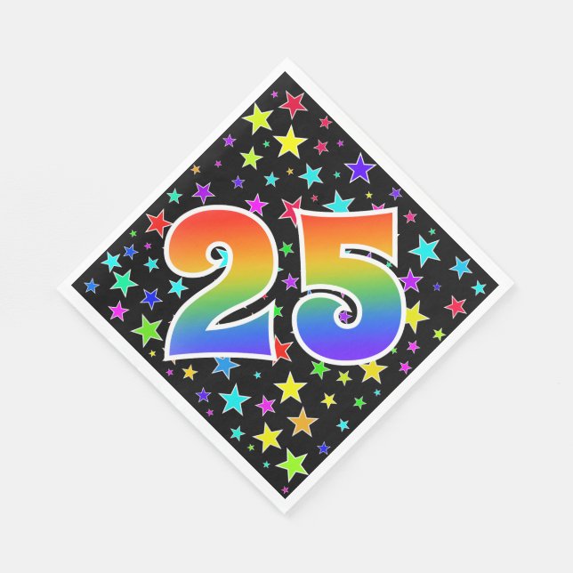 Farbenfrohe Sterne + Regenbogenmuster "25" Event # Serviette (Ecke)