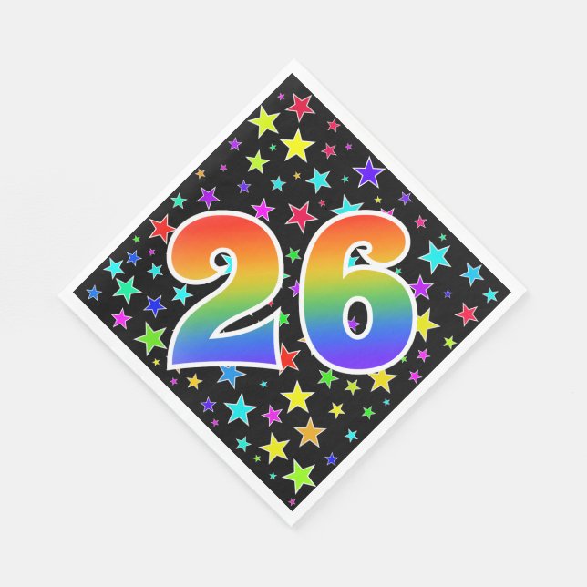 Farbenfrohe Sterne + Regenbogenmuster "26" Event # Serviette (Ecke)