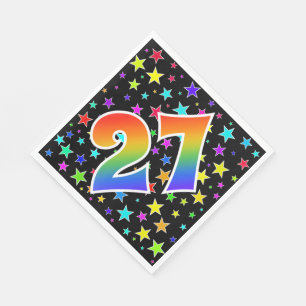 Farbenfrohe Sterne + Regenbogenmuster "27" Event # Serviette
