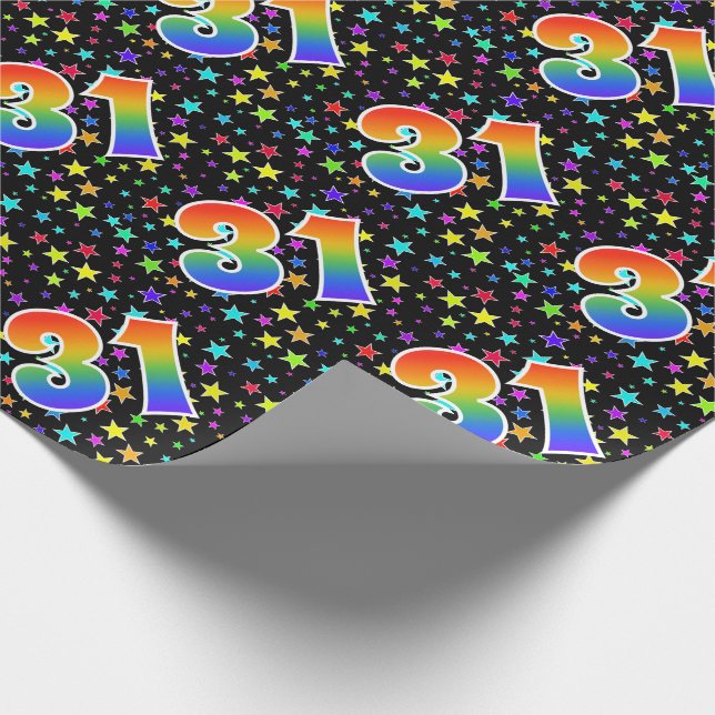 Farbenfrohe Sterne + Regenbogenmuster "31" Event # Geschenkpapier (Ecke)