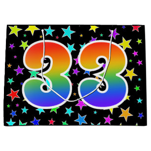 Farbenfrohe Sterne + Regenbogenmuster "33" Event # Große Geschenktüte