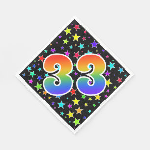Farbenfrohe Sterne + Regenbogenmuster "33" Event # Serviette