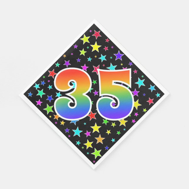 Farbenfrohe Sterne + Regenbogenmuster "35" Event # Serviette (Ecke)