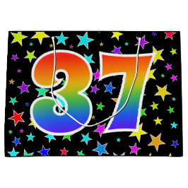 Farbenfrohe Sterne + Regenbogenmuster "37" Event # Große Geschenktüte
