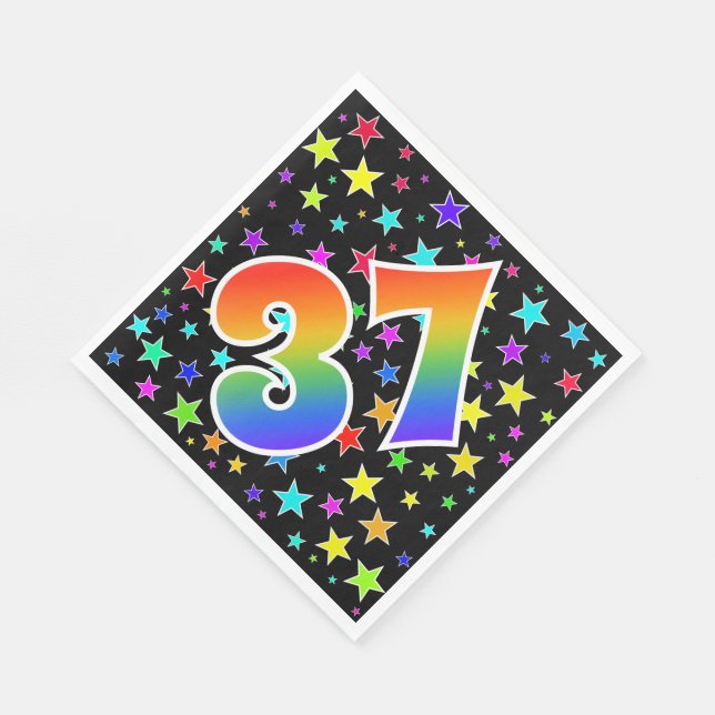 Farbenfrohe Sterne + Regenbogenmuster "37" Event # Serviette (Ecke)