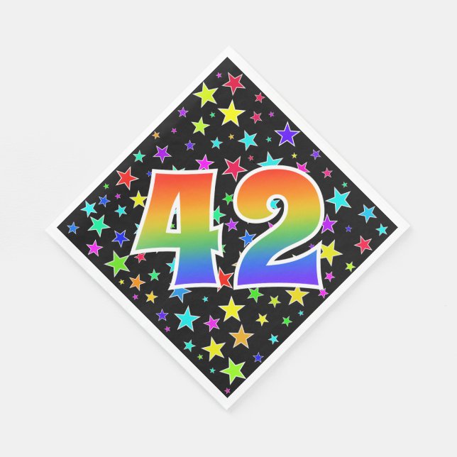 Farbenfrohe Sterne + Regenbogenmuster "42" Event # Serviette (Ecke)