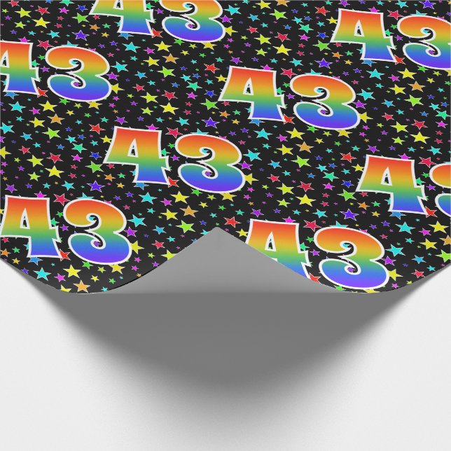 Farbenfrohe Sterne + Regenbogenmuster "43" Event # Geschenkpapier (Ecke)