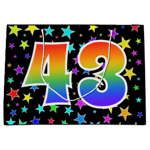 Farbenfrohe Sterne + Regenbogenmuster "43" Event # Große Geschenktüte