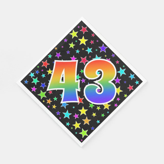 Farbenfrohe Sterne + Regenbogenmuster "43" Event # Serviette (Ecke)