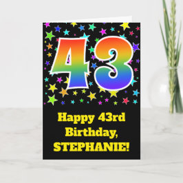 Farbenfrohe Sterne + Regenbogenmuster "43" Geburts Karte