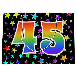 Farbenfrohe Sterne + Regenbogenmuster "45" Event # Große Geschenktüte