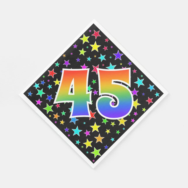 Farbenfrohe Sterne + Regenbogenmuster "45" Event # Serviette (Ecke)