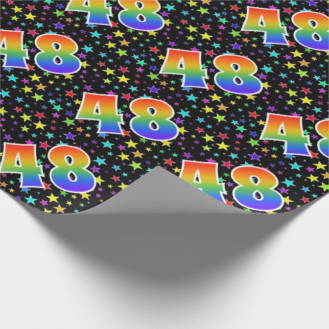 Farbenfrohe Sterne + Regenbogenmuster "48" Event # Geschenkpapier (Ecke)