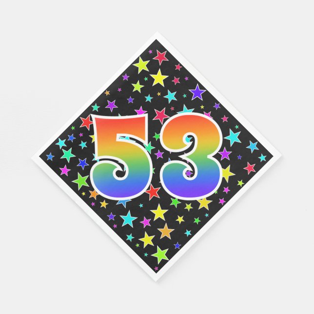 Farbenfrohe Sterne + Regenbogenmuster "53" Event # Serviette (Ecke)