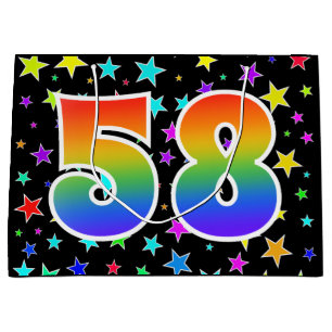 Farbenfrohe Sterne + Regenbogenmuster "58" Event # Große Geschenktüte